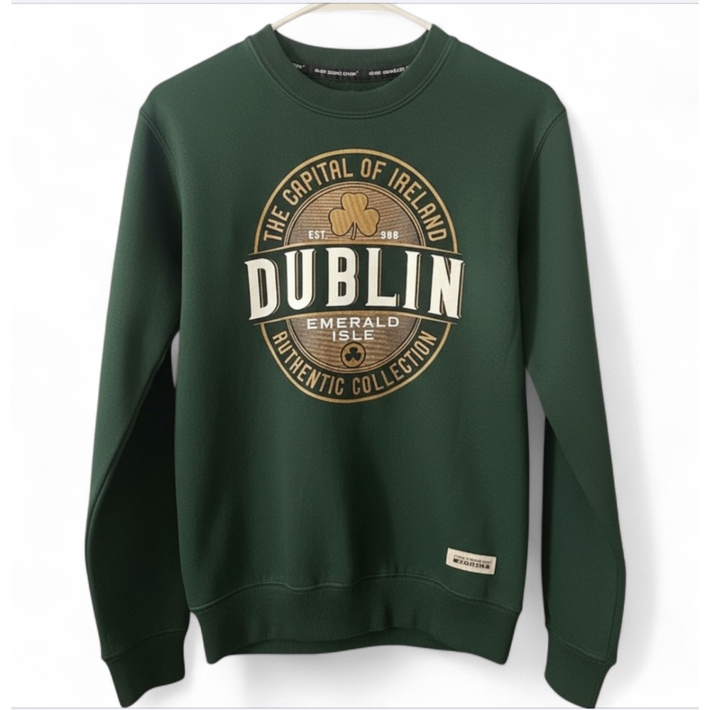 IRISH CONNEXXION ORIGINALS Dark Green Sweatshirt DUBLIN EMERALD ISLE Shamrock XS